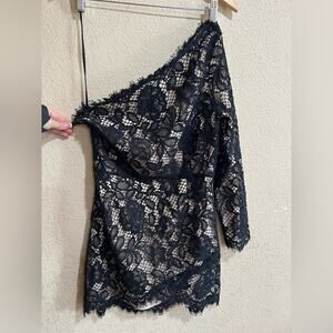 X by NBD black lace one shoulder mini dress 10 NEW